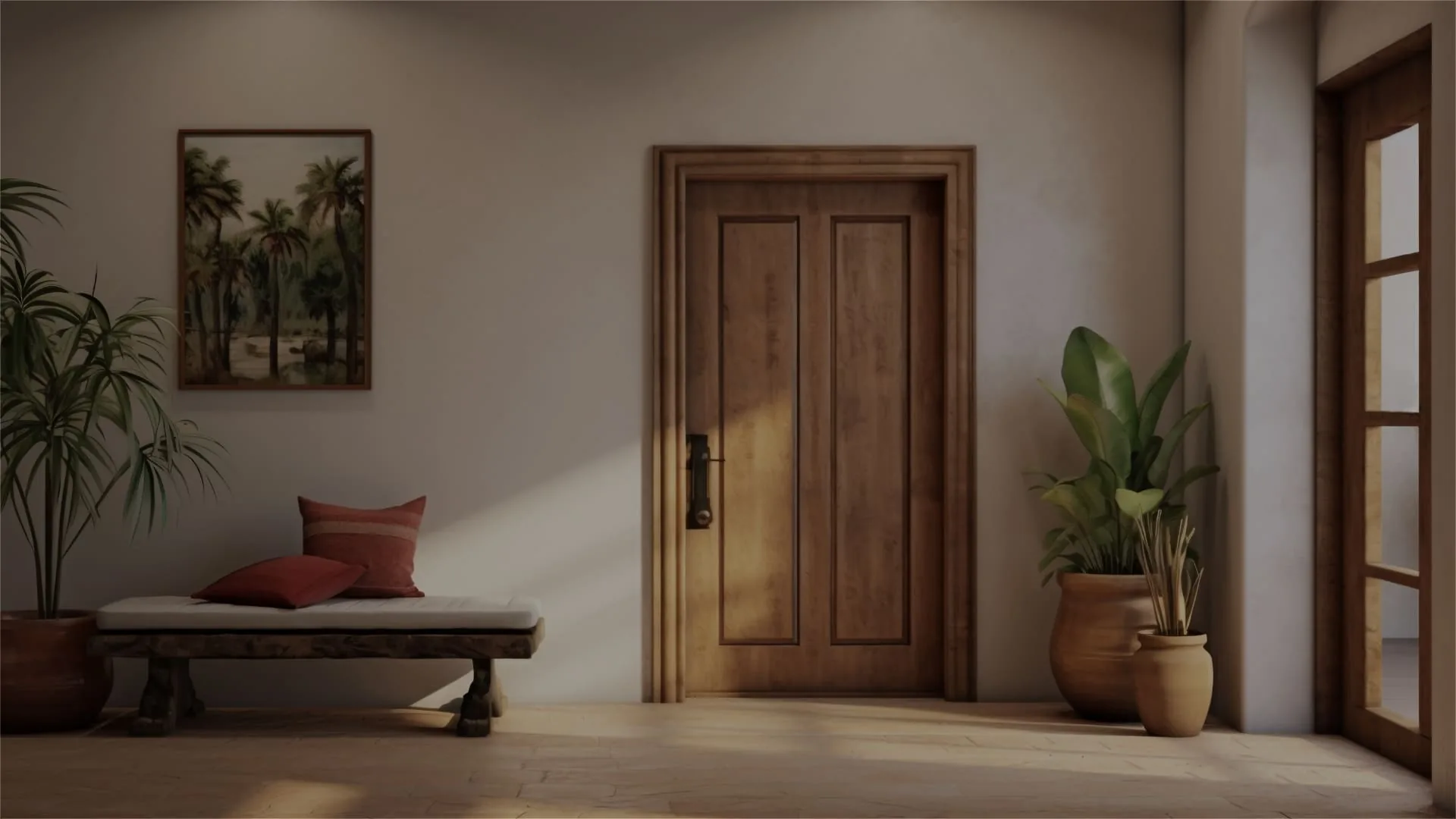Puerta con acabado natural de madera