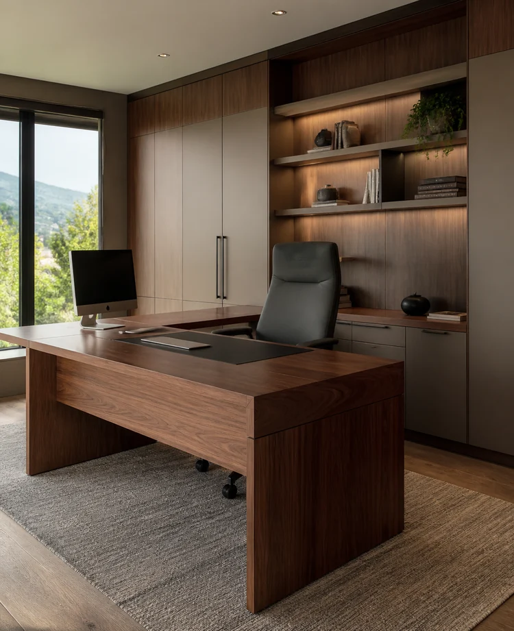 Diseño con estilo de muebles de oficina a medida en Quito